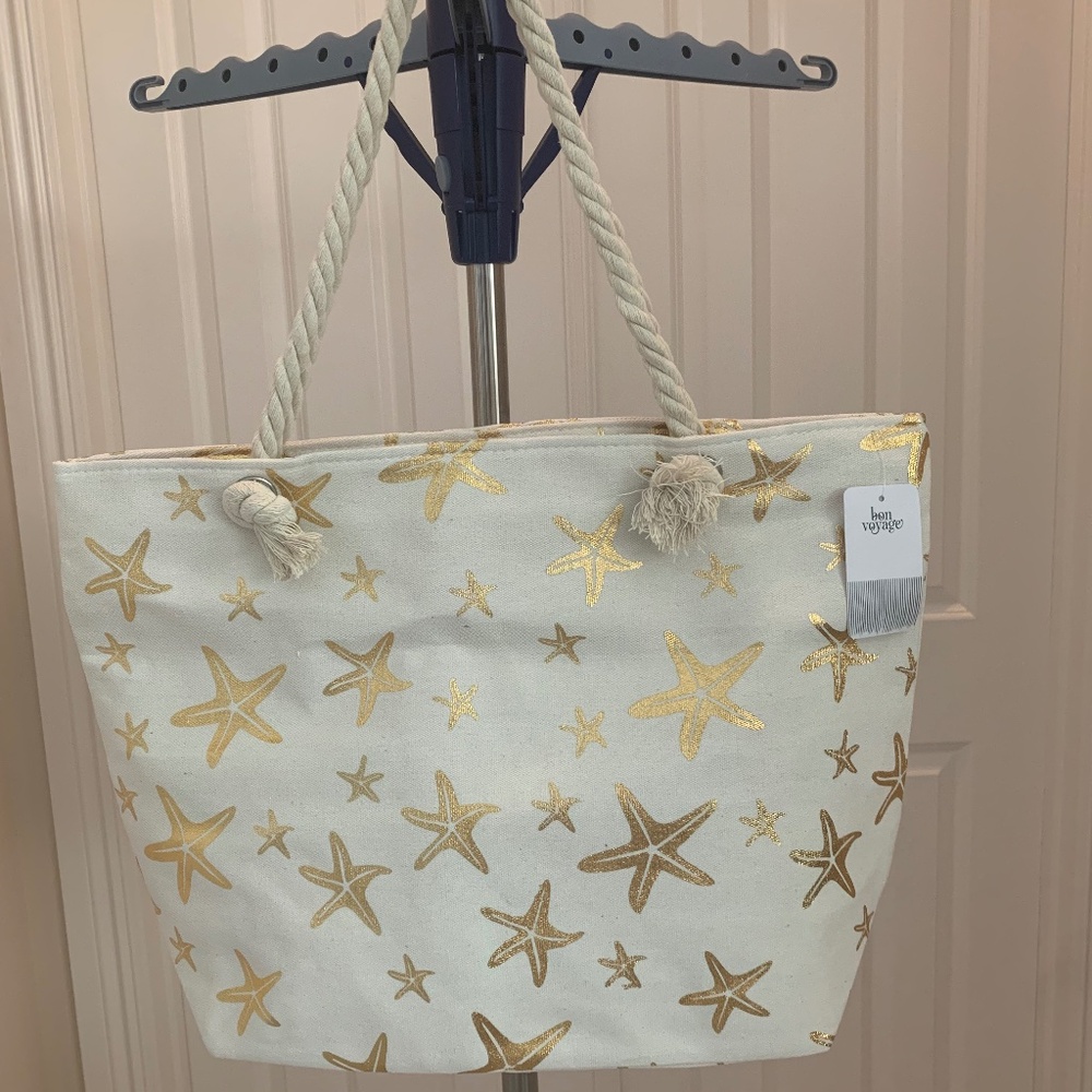 NWT Bon Voyage Cream/Gold Canvas Tote Bag